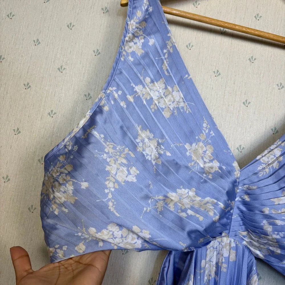 Abercrombie Giselle Pleated Cutout Maxi Dress XXL Tall Blue Floral Romantic NWT
